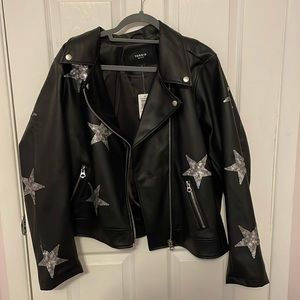 NWT Torrid size 3 faux leather moto jacket with sequin star detail.